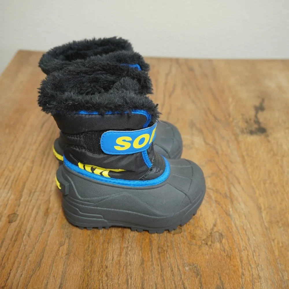 Sorel Snow Commander Toddler 12-24M Size 6 Winter Snow Boots Black Blue Yellow